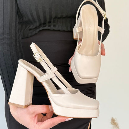 Mety Bej Cilt Topuklu Ayakkabı