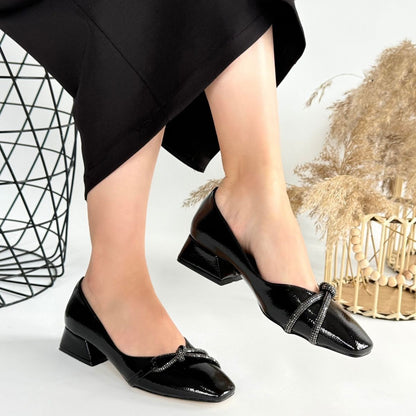 Estay Siyah Rugan Topuklu Ayakkabı