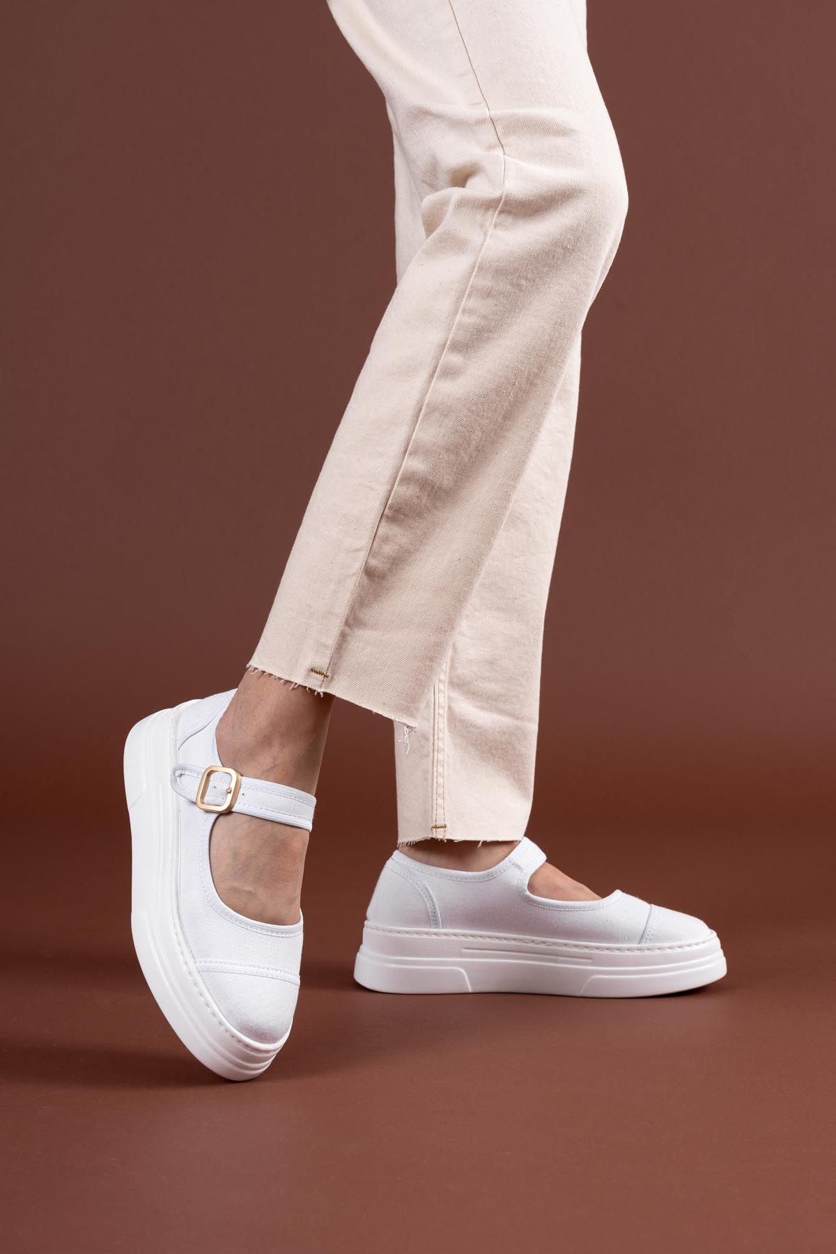 Lunni Beyaz Keten Spor Ayakkabı