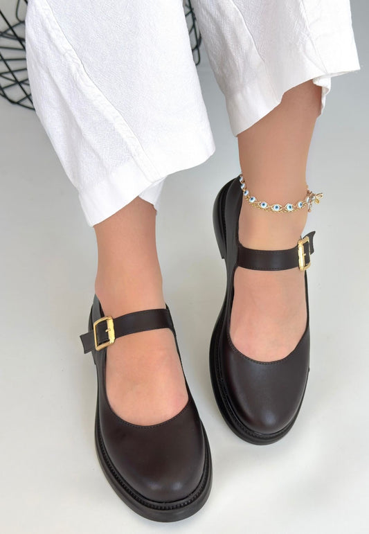 Yokox Kahverengi Cilt Oxford Ayakkabı