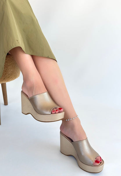 Tlay Bej Cilt Dolgu Topuk Terlik