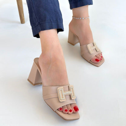 Erew Bej Cilt Topuklu Terlik