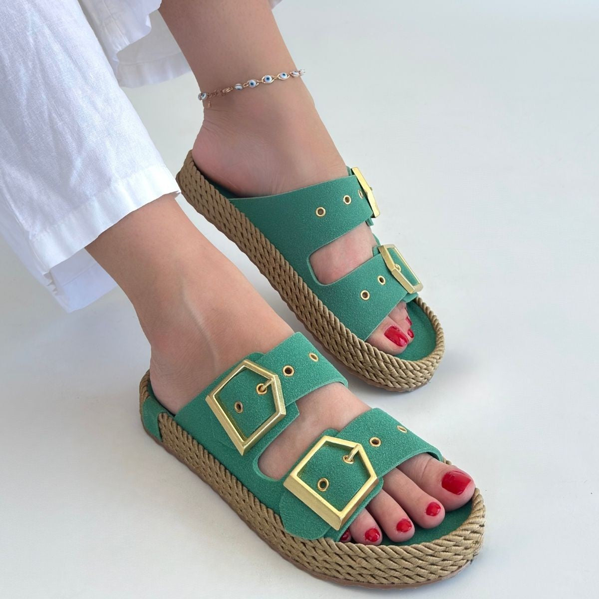 İces Yeşil Nubuk Terlik