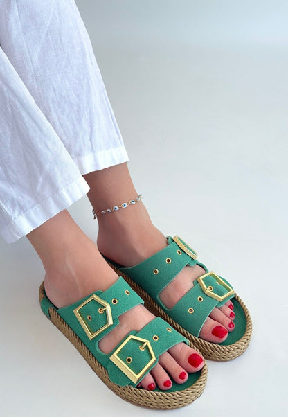 İces Yeşil Nubuk Terlik