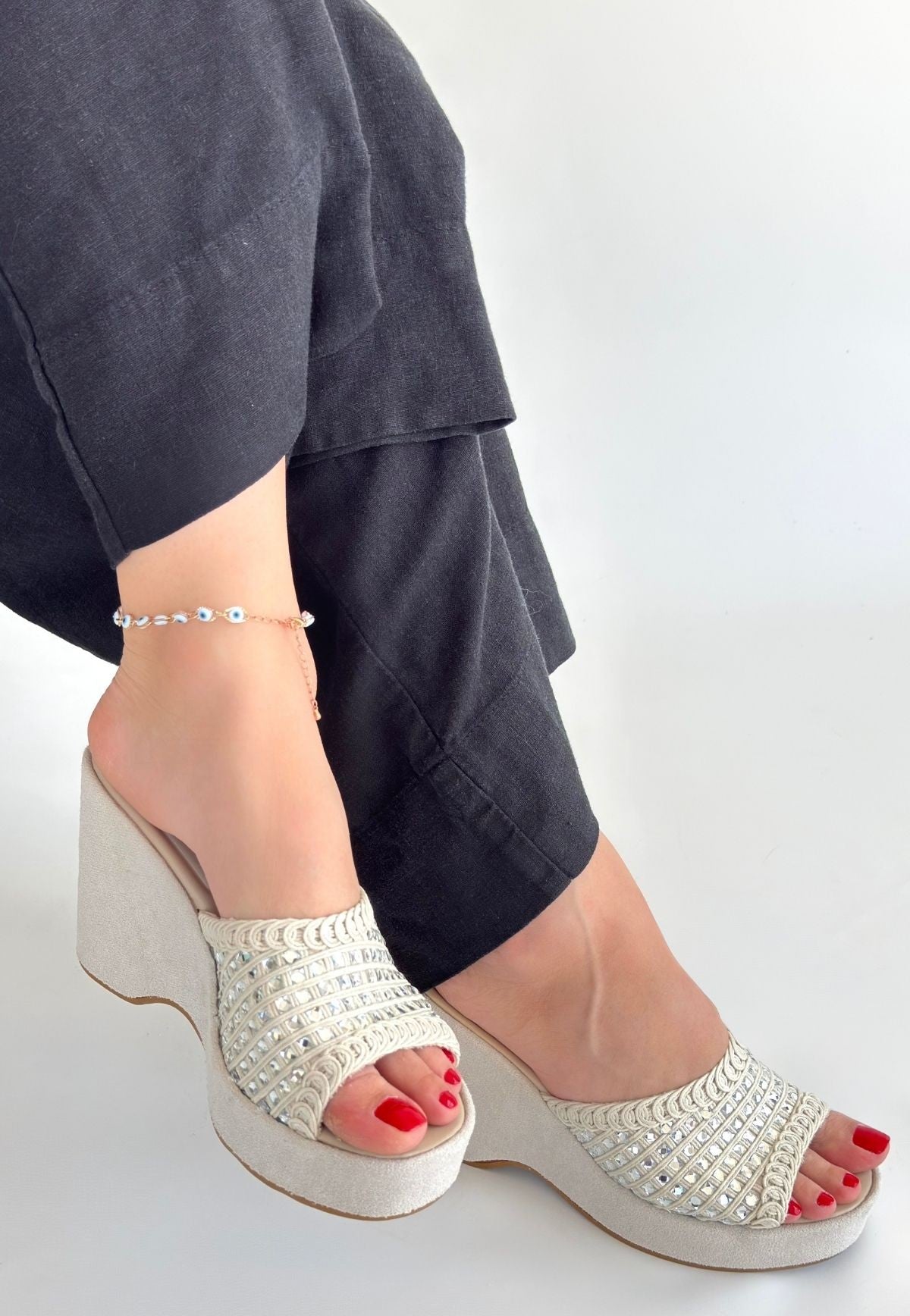 Moka Bej Triko Dolgu Topuk Terlik