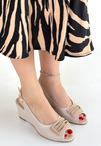 Mamba Bej Cilt Dolgu Topuk Ayakkabı