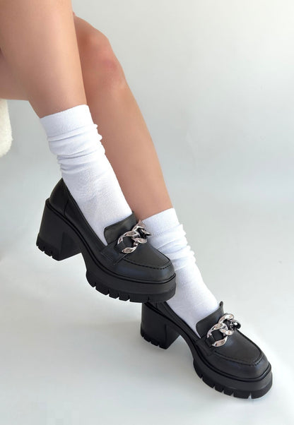 Winar Siyah Cilt Doldu Topuk Ayakkabı