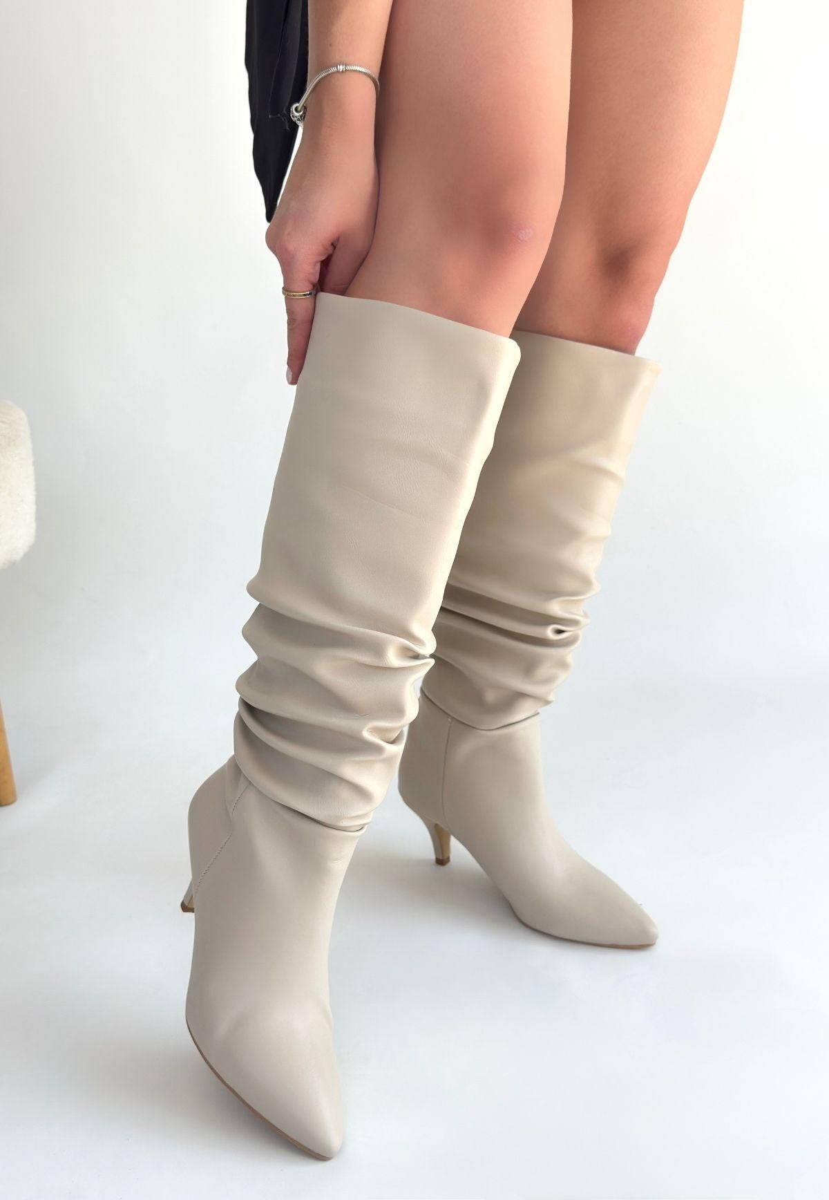 Zelya Bej Cilt Topuklu Çizme