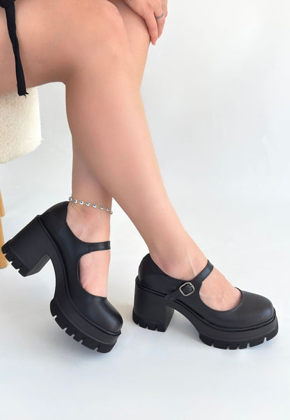 Dlor Siyah Cilt Dolgu Topuk Ayakkabı