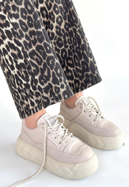 Emwa Bej Cilt Bağcıklı Spor Ayakkabı