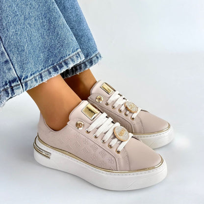 Jlar Bej Cilt Bağcıklı Spor Ayakkabı