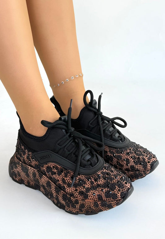 Rimay Kahverengi Cilt Boncuk İşlemeli Spor Ayakkabı