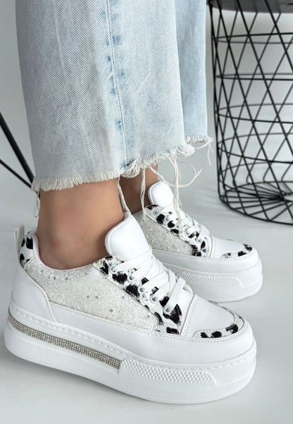 Lawin Beyaz Cilt Beyaz Simli Bağcıklı Spor Ayakkabı