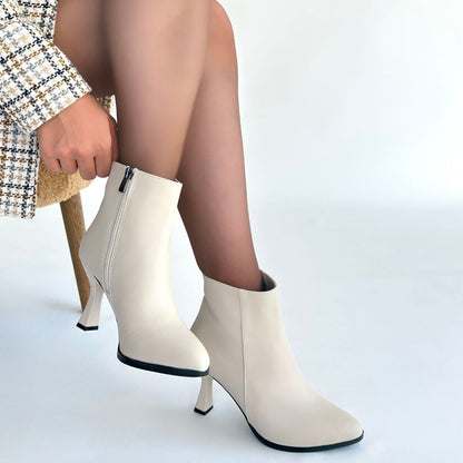 Mişha Bej Cilt Topuklu Bot