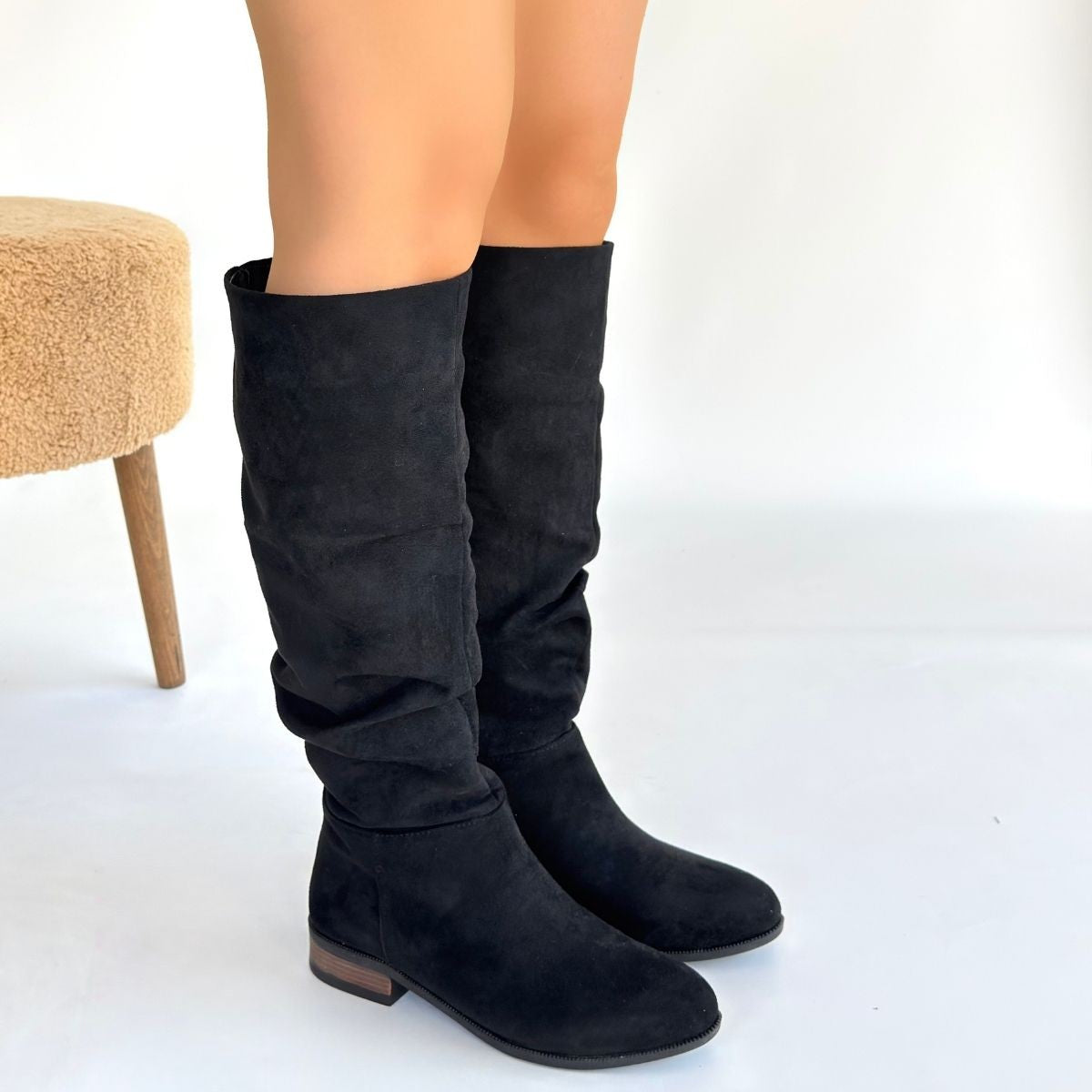 Winda Siyah Süet Körüklü Çizme