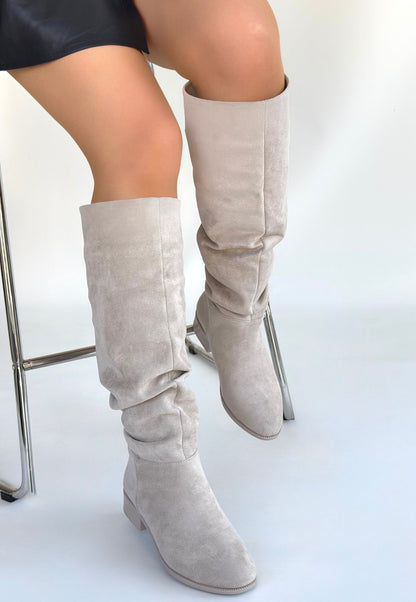 Winda Bej Süet Körüklü Çizme