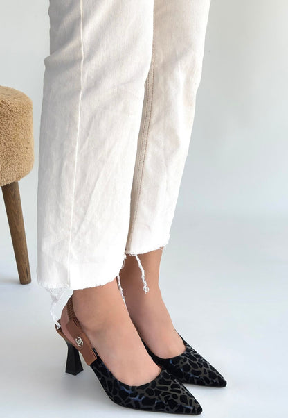 Toran Siyah Rugan Siyah Süet Detaylı Topuklu Ayakkabı