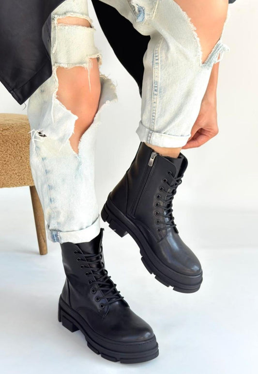 Allex Siyah Cilt Bağcıklı Bot